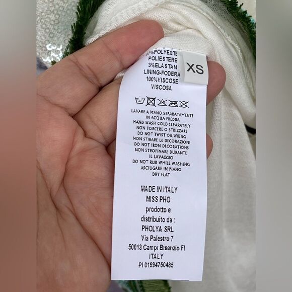 PHO FIRENZE WHITE SEQUIN MINI DRESS WITH DECORATED PROFILES XS - Picture 17 of 17